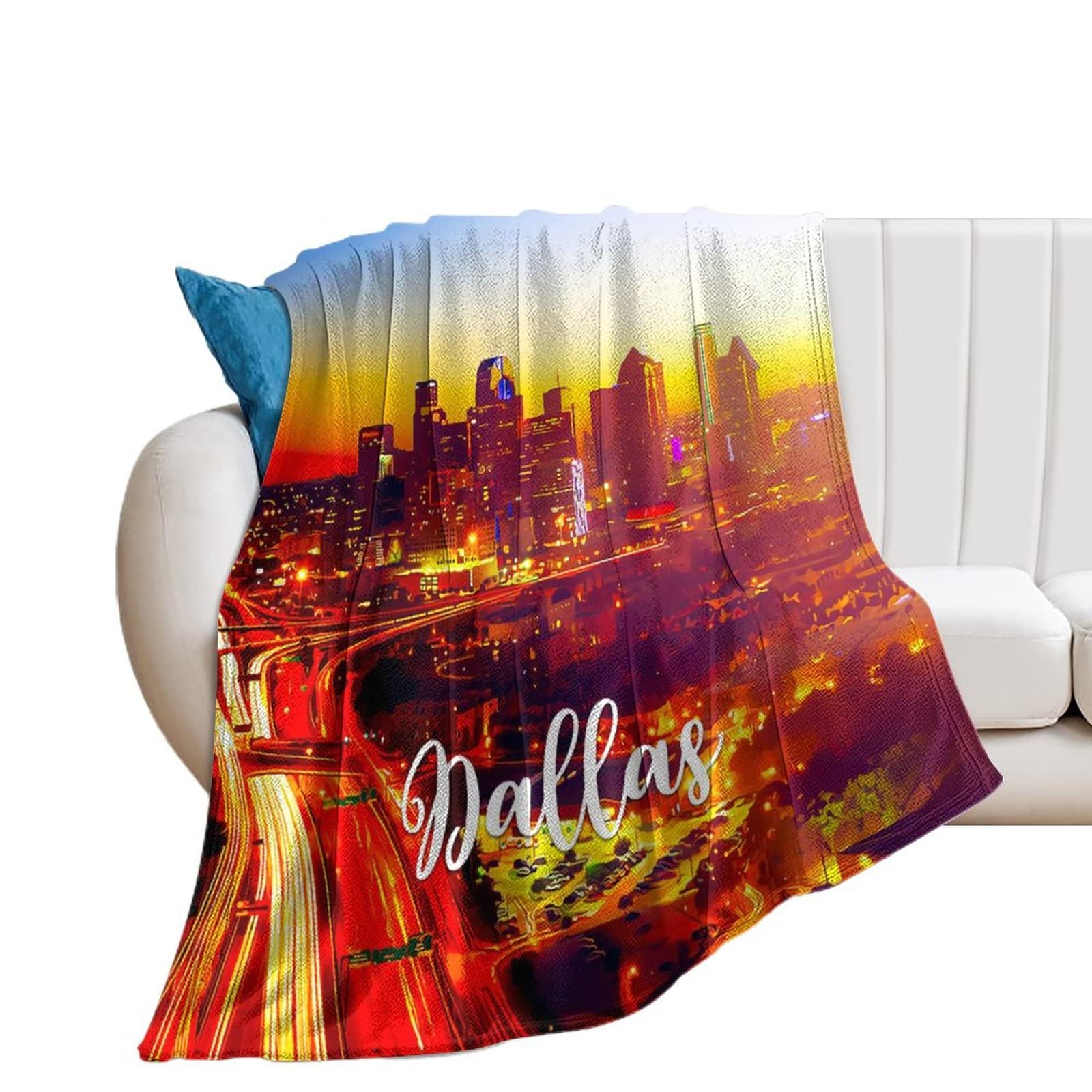 Couverture Dallas flanelle plaid lit canapé voyage camping 152x203cm motif skyline