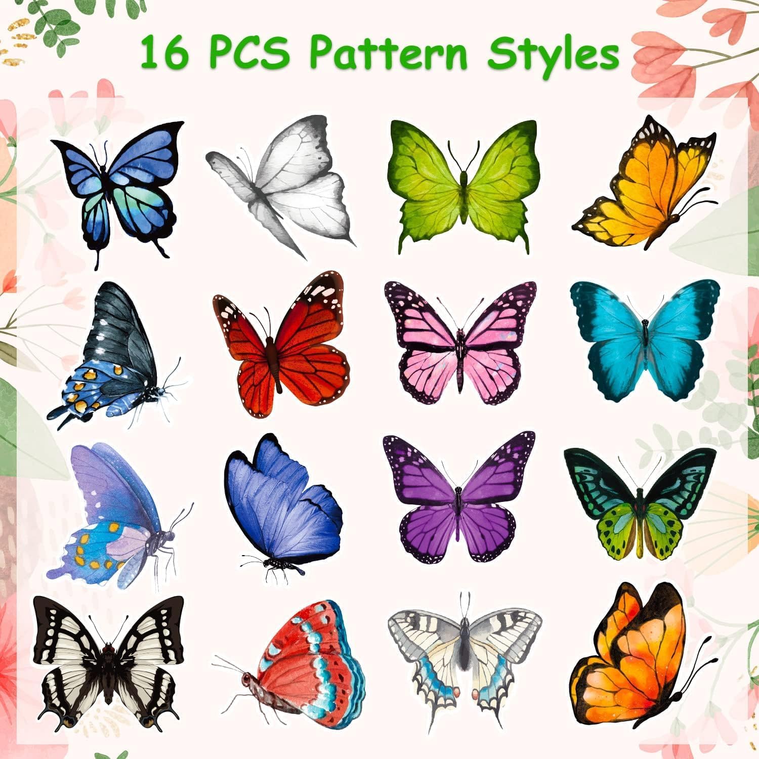 1200 PCS Butterfly Roll Stickers, 16 Styles Butterfly Stickers for Kids, Waterproof and Sun-Proof 3D Roll Stickers for Parties, Walls, Scrapbooks, Envelopes, Birthday and Greeting Cards
