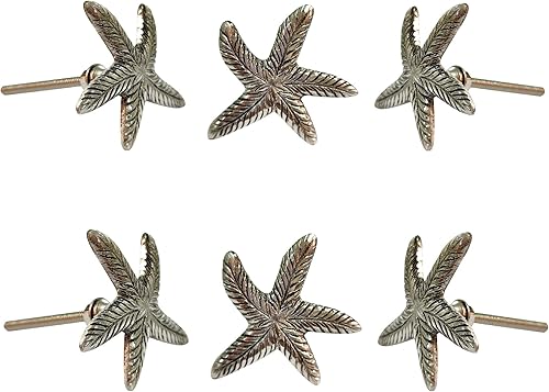 Perilla Home Juego de 6 pomos cromados para armarios y cajones, pomos decorativos de estrella de mar para el hogar, gabinetes de cocina, armarios,