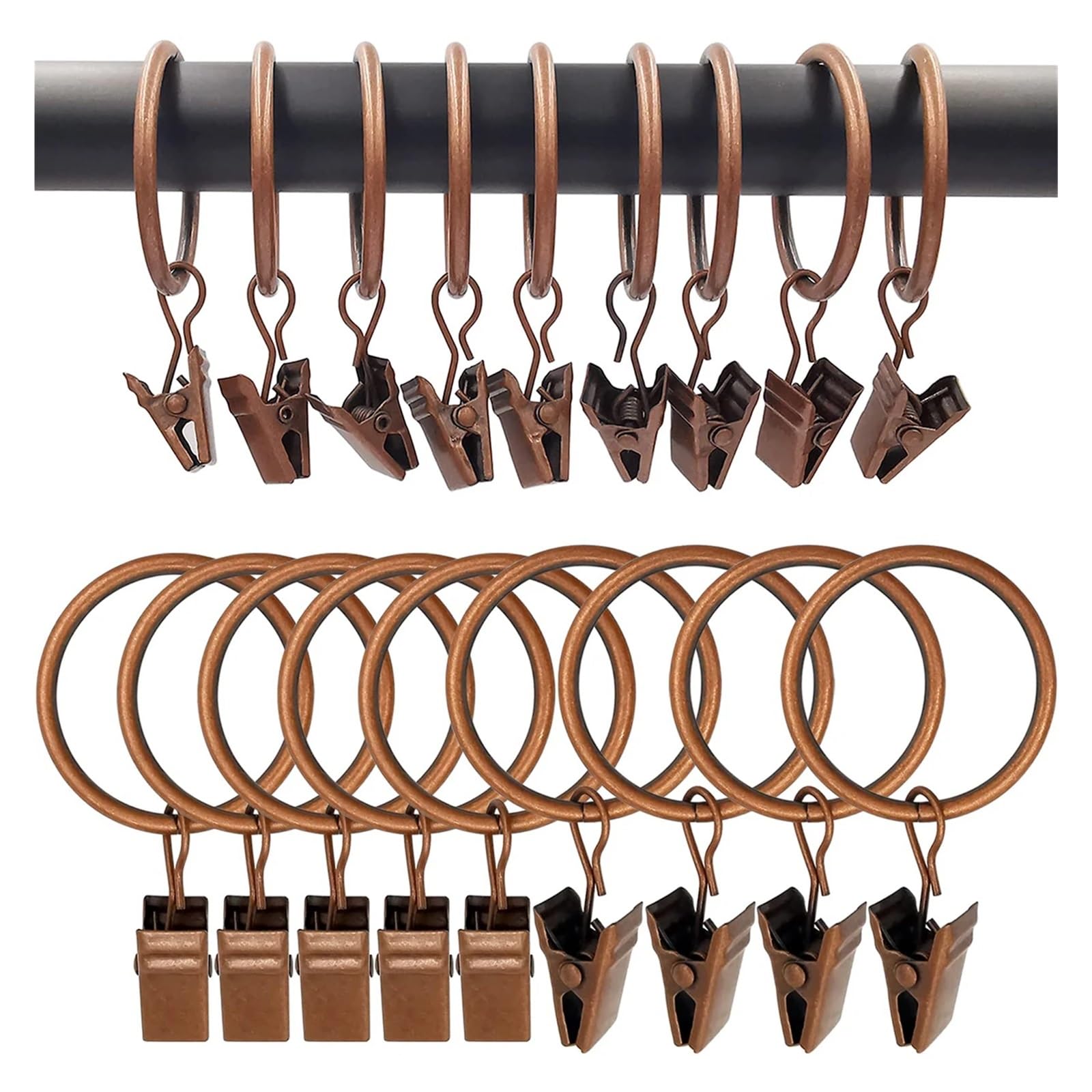 Curtain Hooks Curtain Rings With Clips Metal Curtain Hooks Hangers Clips With Rings Curtain Accessories(Red bronze,20Pcs)
