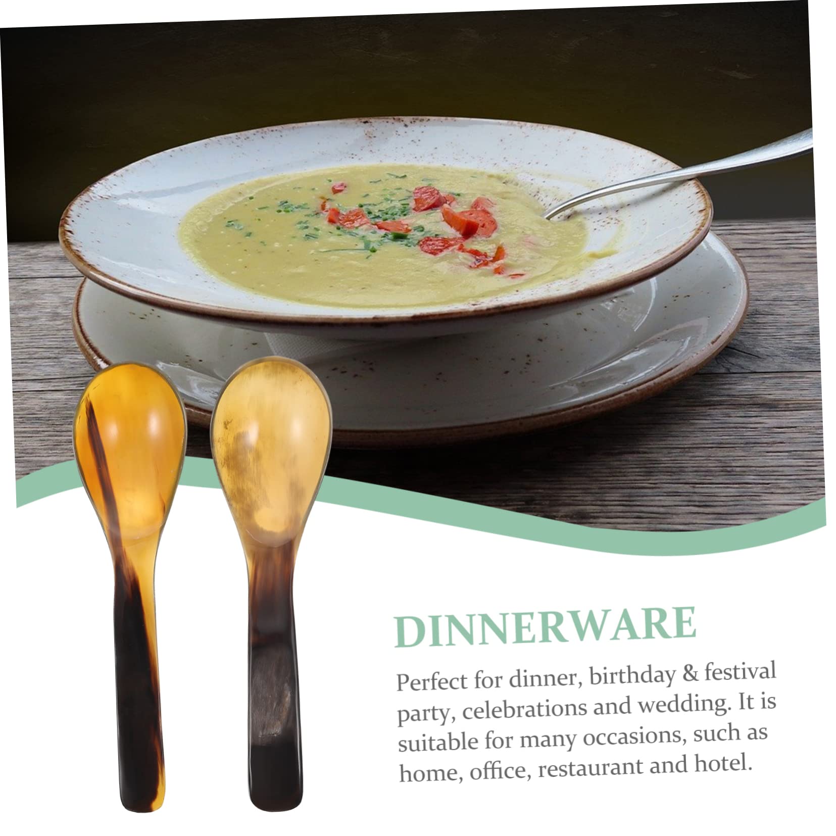 Garneck 2pcs Ox Horn Spoons Ergonomic Kitchen Tableware for Home Restaurant and Buffet Unique Design Rice Spoons Beautiful Practical Serving Utensils