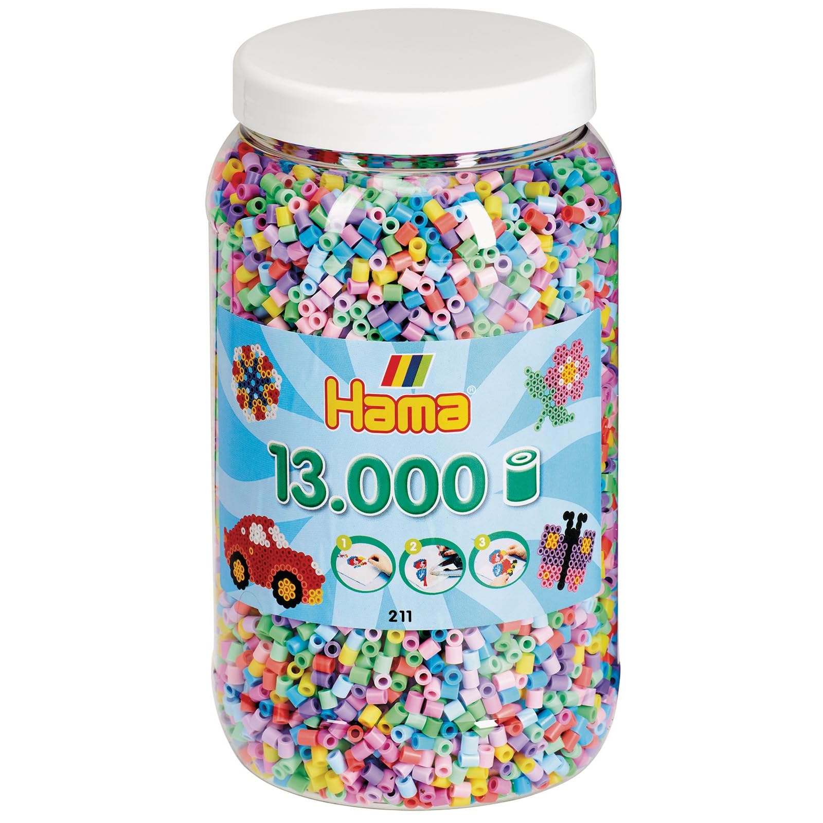 Hama Perlen 211-50 Boîte de Perles à Repasser avec Environ 13 000 Perles à Repasser midi d'un diamètre de 5 mm dans Un mélange de Couleurs Pastel