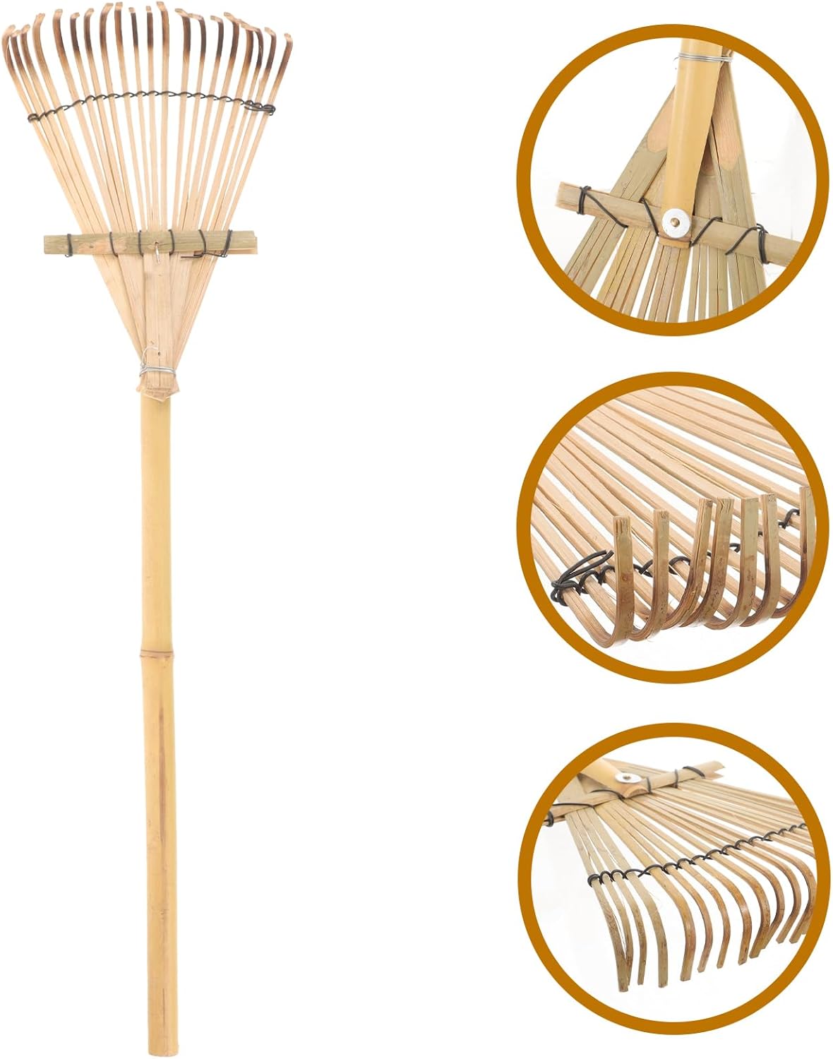 HANABASS Bamboo Garden Rake Small Hand Rake for Soil Loosening Lawn Care Gardening Tool Lightweight Durable
