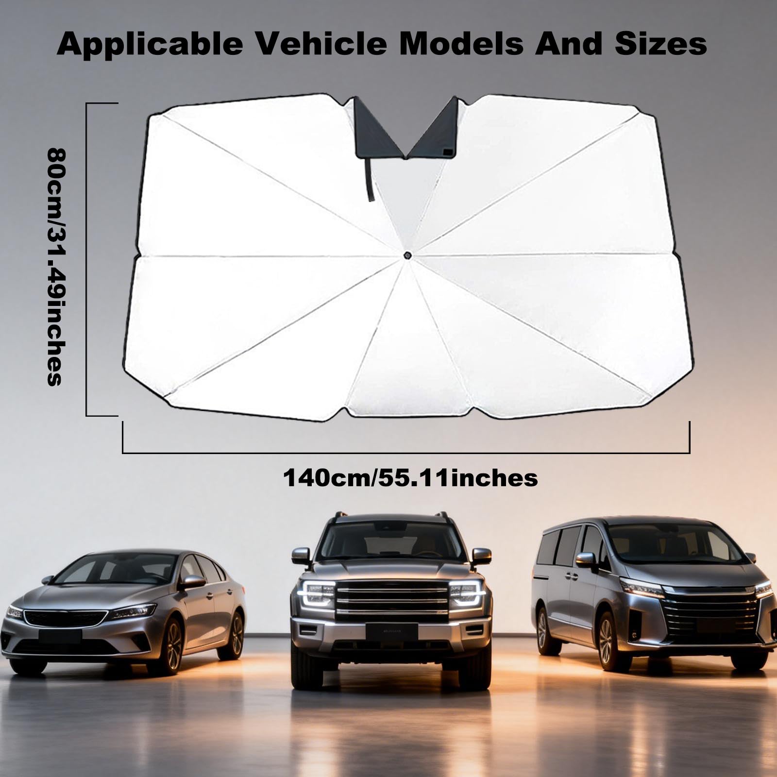BIRDDIE Parasol para parabrisas de coche, ajuste manual estable multiángulo, protección UV y contra el calor con funda de cuero, parasol de coche para sedanes, SUV, MPV — view 5