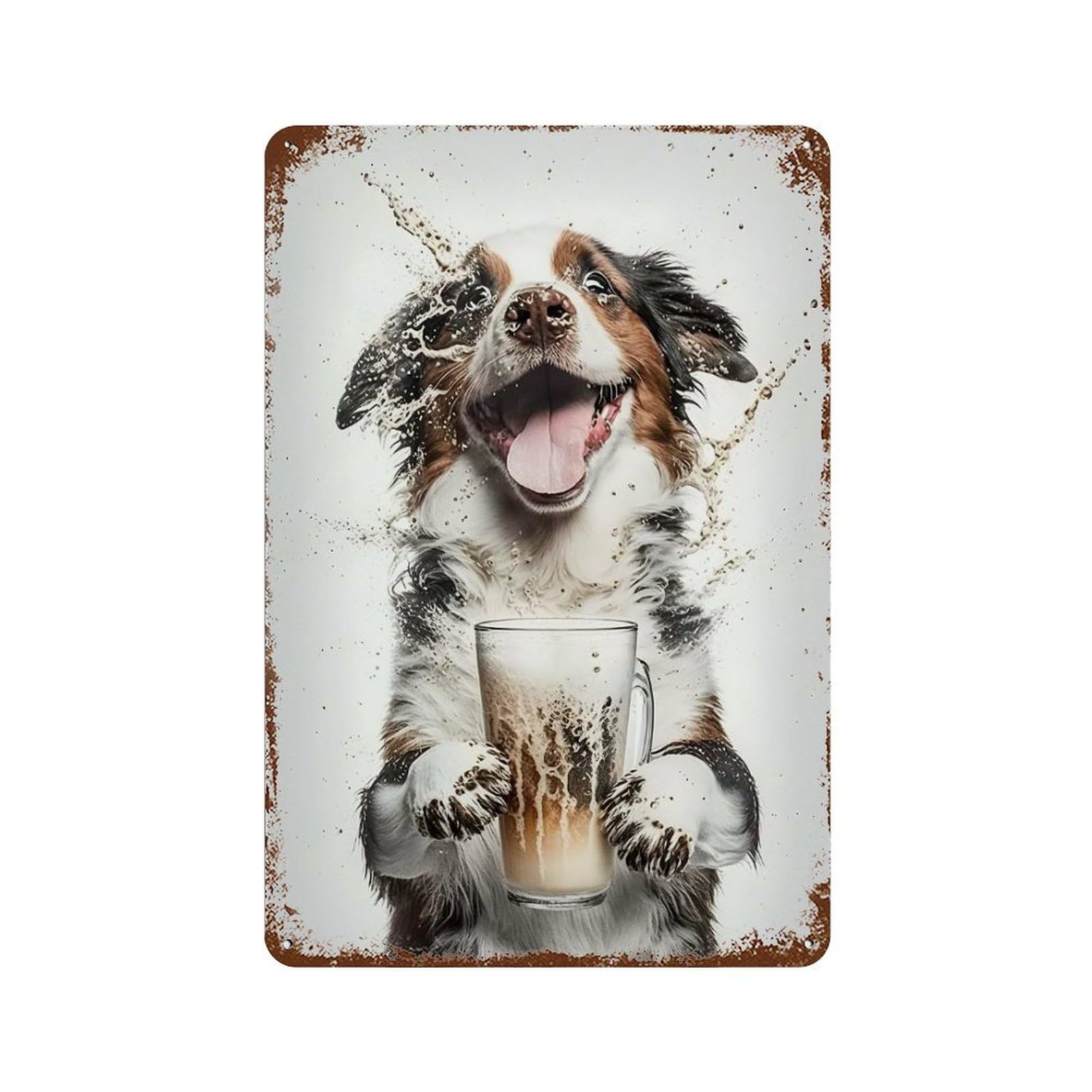 Dog And A Beer Rust Effect Tin Sign 11.8"x7.9", Rustic Home Decor for Garage, Pub Or Kitchen