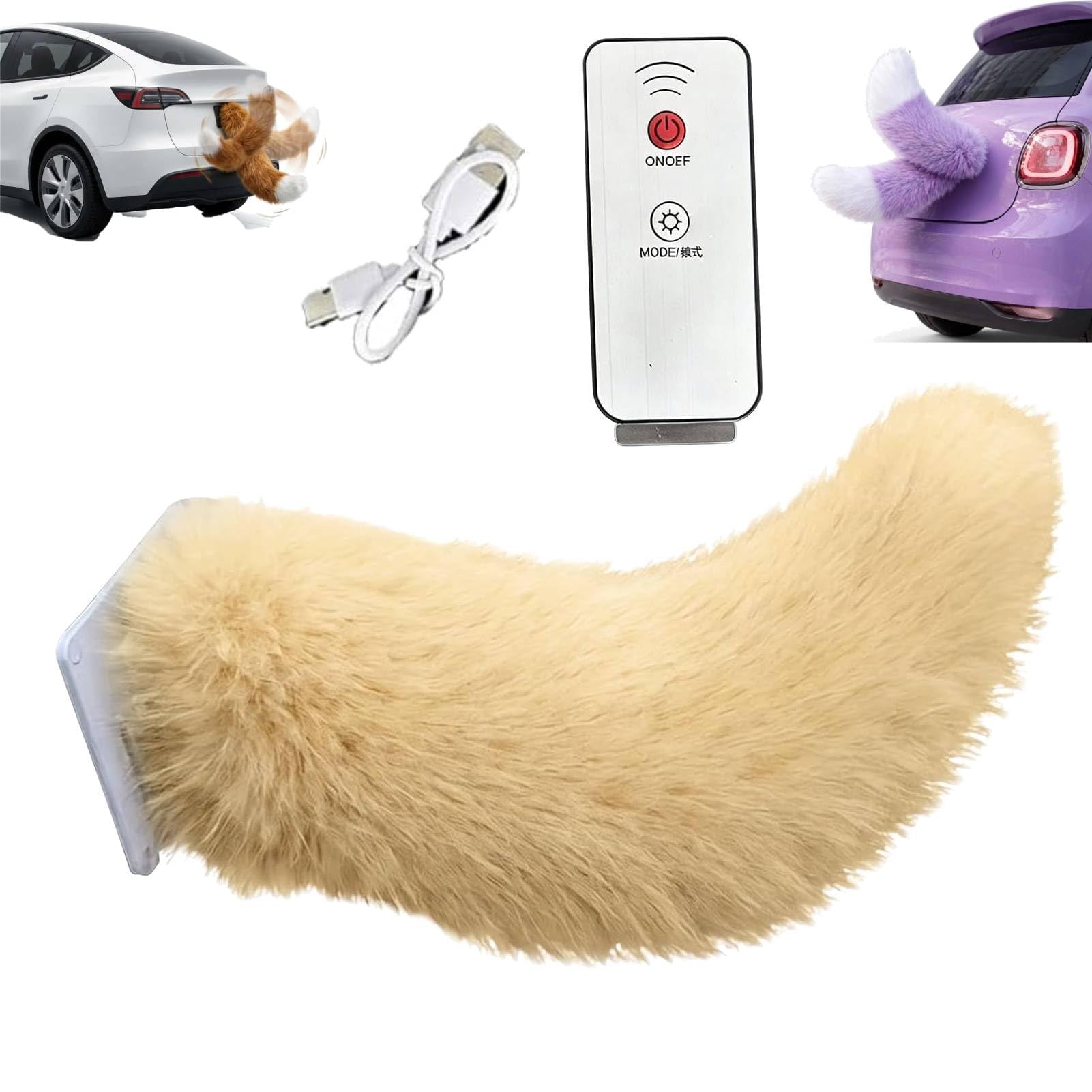 Remote Control Electric Car Tail, Adorable USB Rechargeable Remote Electric Furry Cars Tails, Rechargeable Cat Tail for Auto Trunk Bumper Decoration, Remote Control & Voice Control (#P)