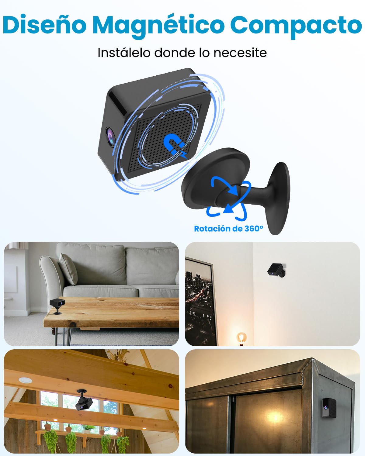 Camara Espia 4K Mini WiFi / sin Wifi Camara Vigilancia, Interior/Exterior Cámaras, Vigilancia Inalambricas, Larga Duracion, Detección de Movimient, Múltiples Instalaciones, para Hogar/Mascotas, Nerón