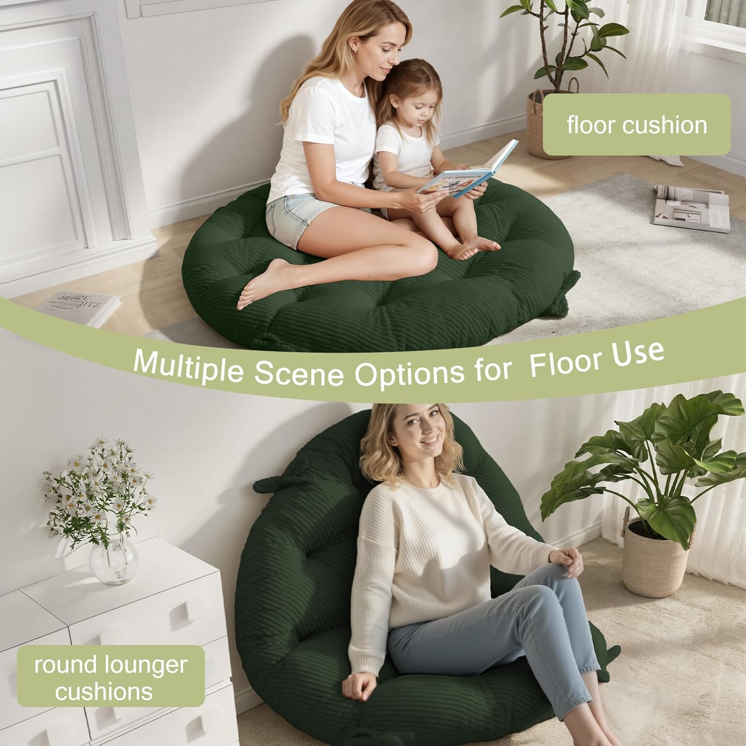 Papasan Chair Cushion, Papasan Circle Chair Cushion Tufted with Corduroy Cover (Without Chair) for Bowl Chair, 45 X 45 Inch, Green