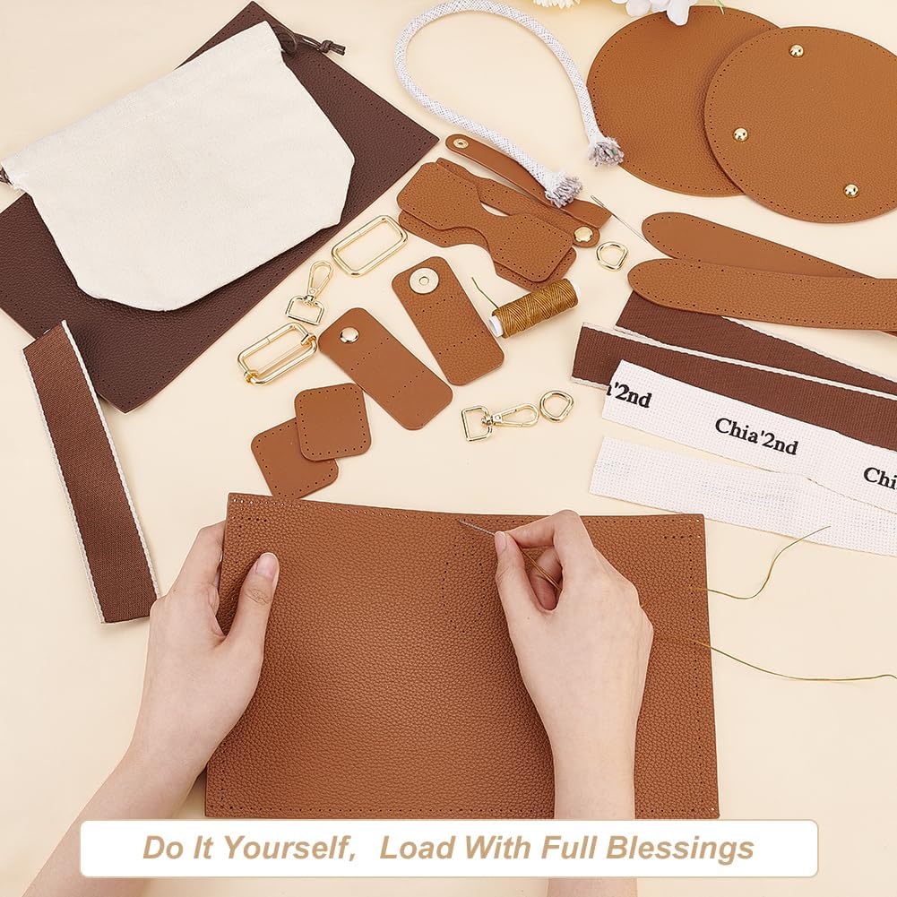 WADORN DIY PU Leather Bag Making Kit for Women, Handbags Sewing Kit for Adult DIY Bucket Bag Making Kit with Lined Pockets DIY Purse Cross Leather Craft Bag Making Supplies, 6.7x6.7 Inch, Brown - Image 3