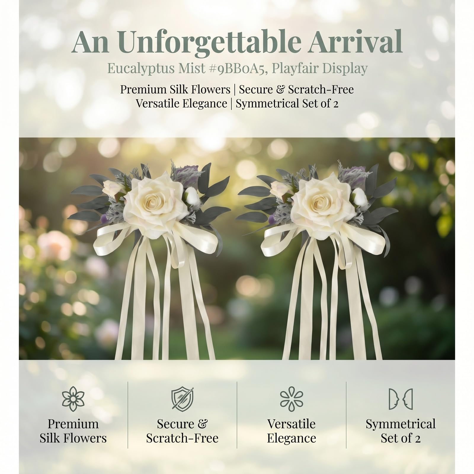 Naapesi Set di 2 Decorazioni Floreali per Specchietti Retrovisori Matrimonio Bianco Latte - Eleganti Fiori Artificiali con Nastri per Auto degli Sposi - Addobbi Auto Matrimonio Raffinati