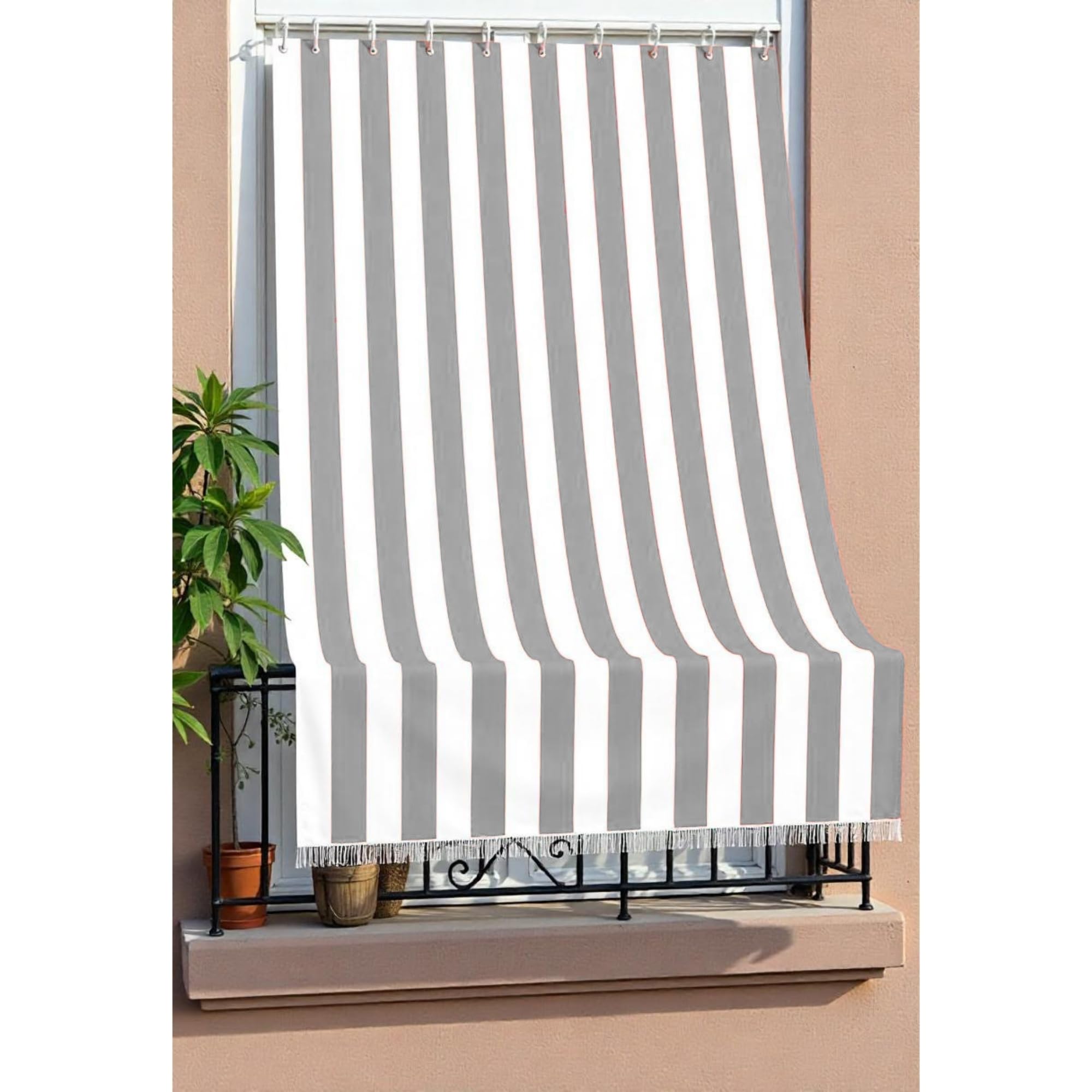 Tenda Da Sole Per Esterno 140x300 Cm In Acrilico E Poliestere Con Anelli E Ganci - Made In Italy