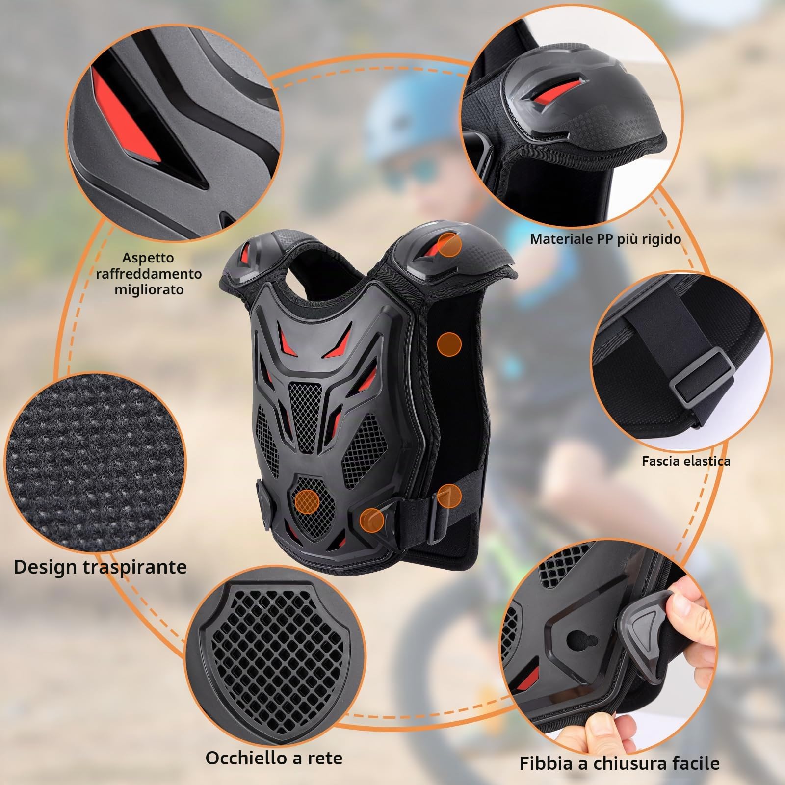 PELLOR Aggiornato Armatura Moto Per Bambini, 5 Pezzi Set Pettorina Motocross Bambino con Ginocchio/Gomiti/Torace, Paraschiena Moto Protezione Torace Ideale per Ciclismo,Sci,Equitazione,Skateboard