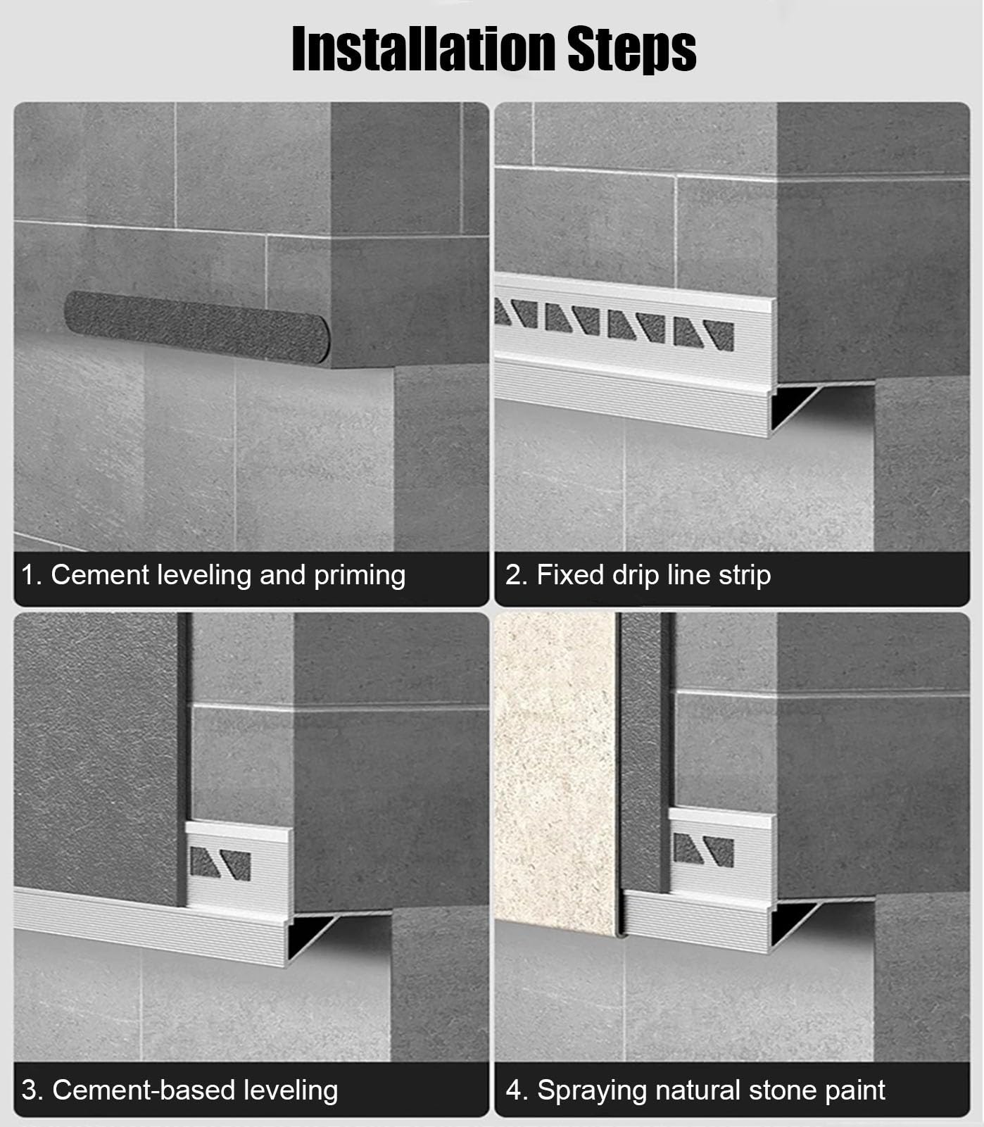 Vierteaguas Muro Exterior Perfil Vierteaguas Impermeable para el Alféizar | Perfil Metálico Resistente para el Borde de Canalones ariz, Perfil de Borde Exterior de Alero para Drenaje de Agua(5Pack)