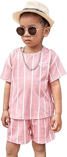 Toddler Boy's 2 Piece Outfit Striped Letter Graphic Print Short Sleeve Tee and Shorts Set