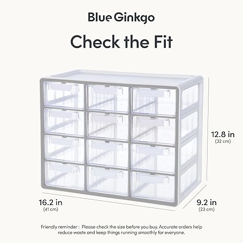 Miniatura 2 de Blue Ginkgo Gabinete grande de 12 cajones, organizador transparente apilable para hardware, cuentas, ladrillos de plástico, oficina y almacenamiento