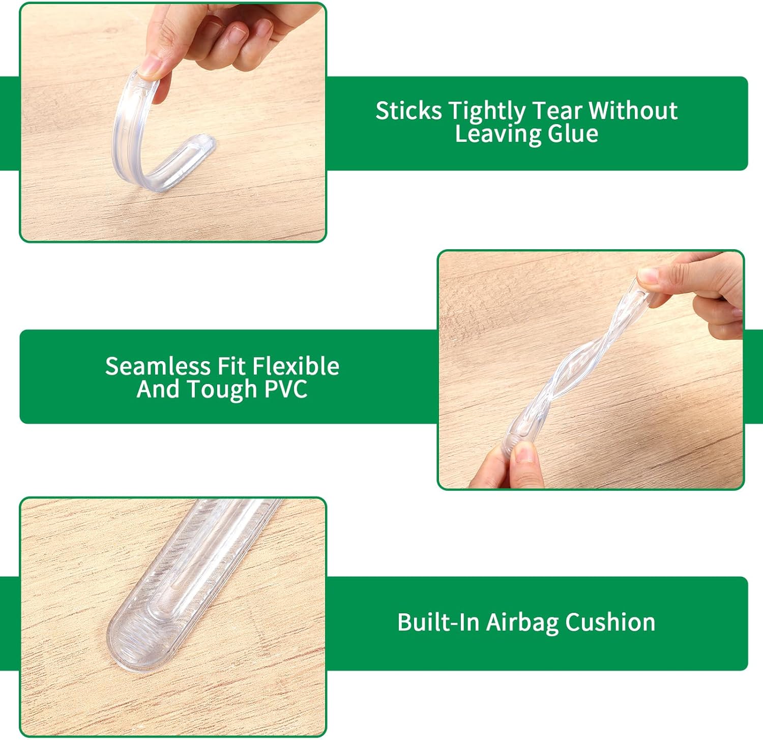 Clear Furniture Rubber Bumpers Self Adhesive 6 Pack (6 Long), Shimmeroo Backed Silicone Rubber Pads for Chair Cabinet Shower Door Drawer Toilet Lid Car Door Guard