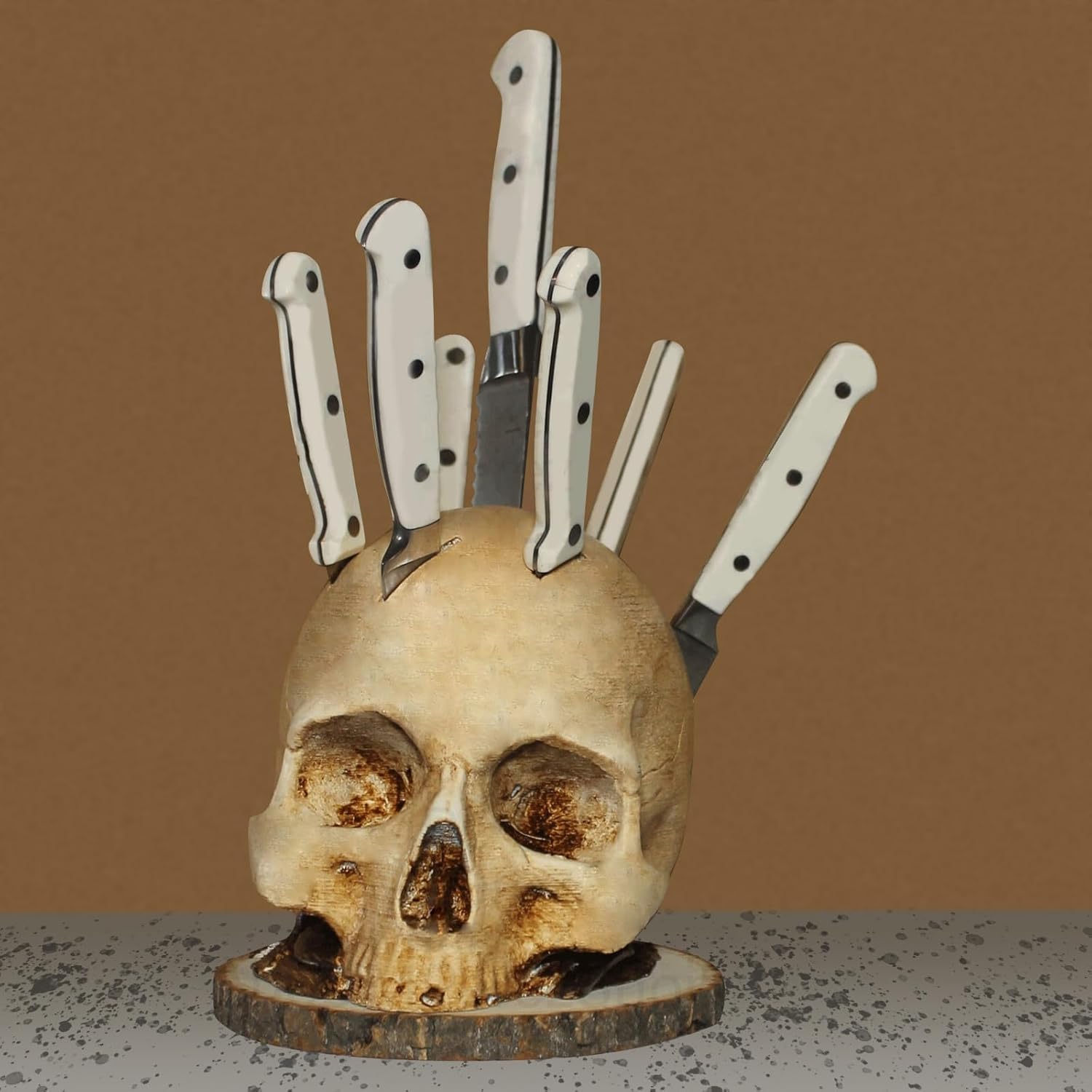 Gothic Resin Skull Knife Block – White – Halloween & Party Decor – Fruit Knife Storage – Horror Kitchen Accessory Gothic Resin Skull Knife Block – White – Halloween & Party Decor – Fruit Knife Storage – Horror Kitchen Accessory