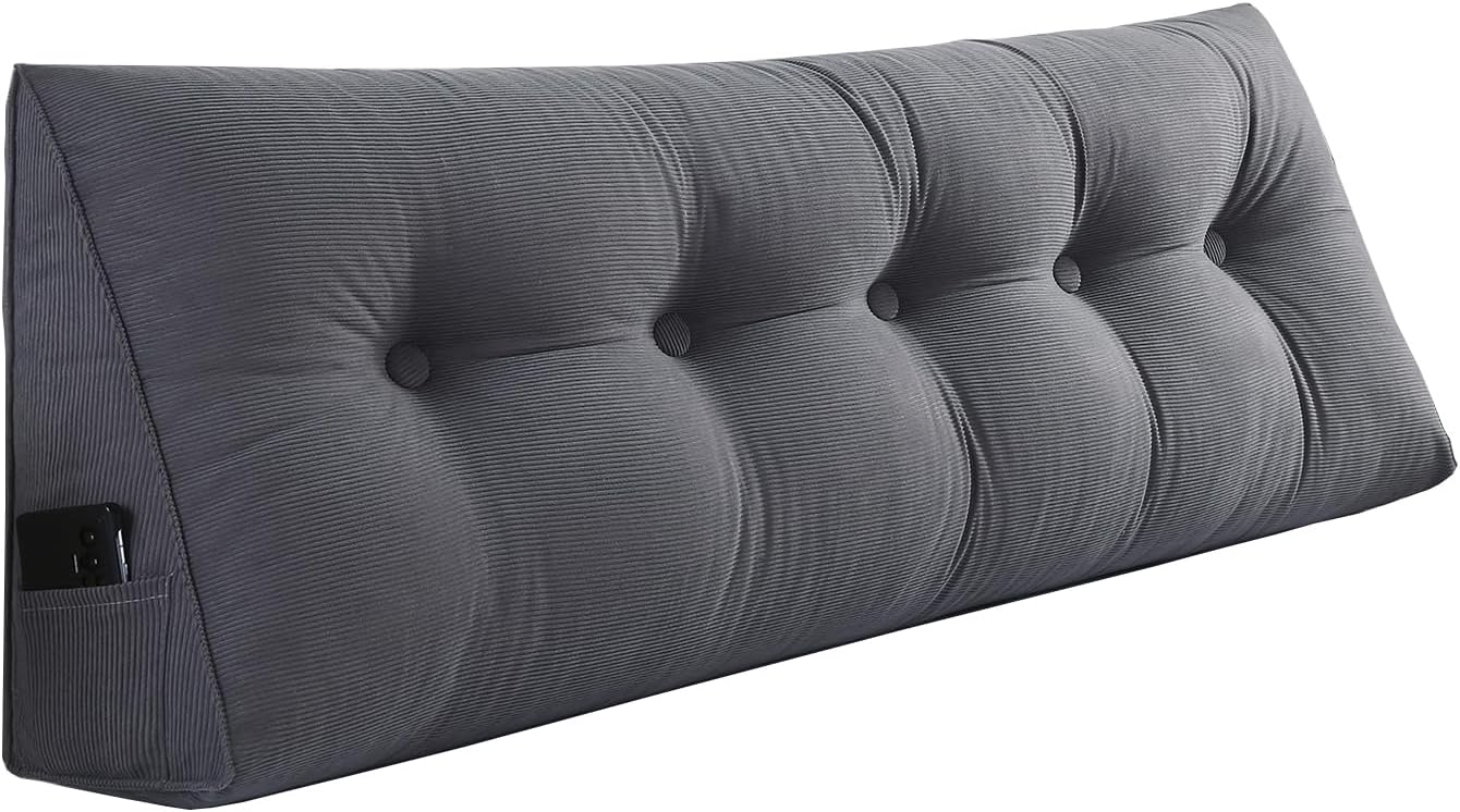 Husband headboard Pillow Large Back Rest Support Reading Pillows for Sitting in Bed for Adults Triangle Velvet Wedge Pillow headboard Queen Size, Grey Grey Queen 59x8x20 IN