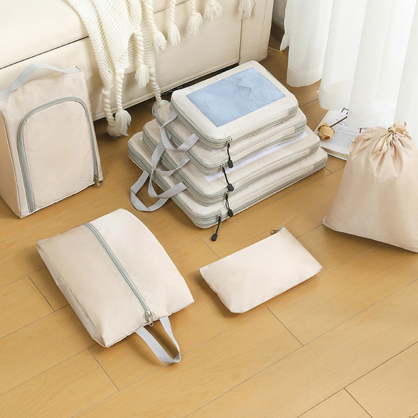 Borse organizer, borse da viaggio a compressione, set di 8 tasche | impermeabili per imballaggio, cubo organizzatore con cerniera per vestiti in valigie e bagagli