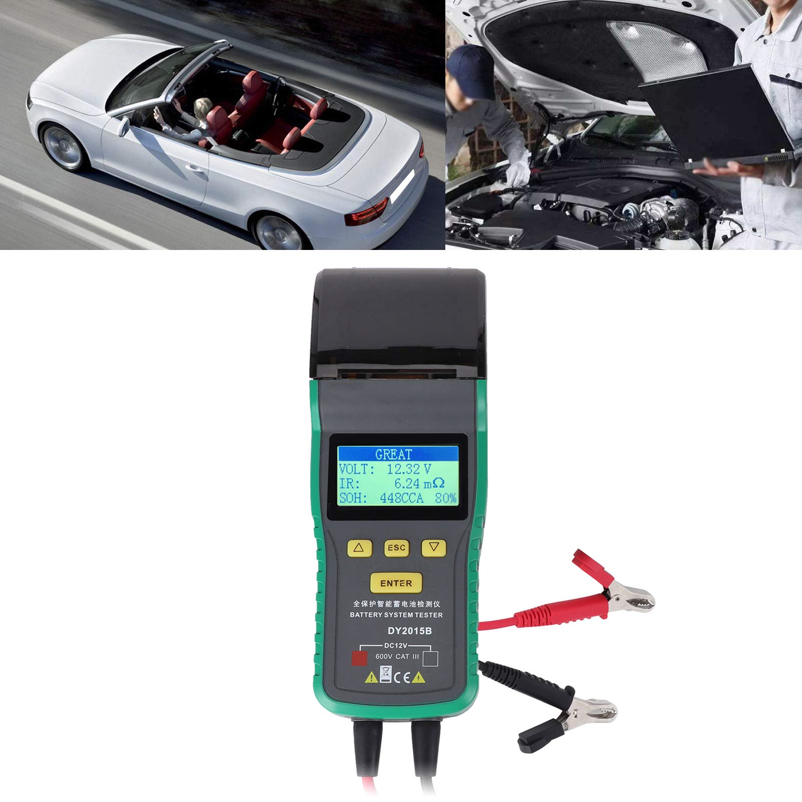 Tester Batterie Auto, Analizzatore Diagnostico 12 V con Stampante Integrata, Strumento per Controllo di Batteria, Avviamento e Sistema di Ricarica in Garage e Officina