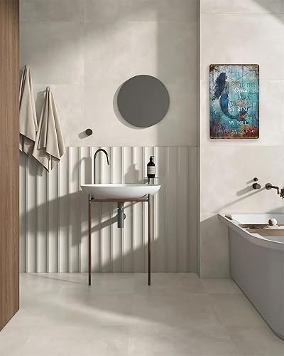 Miniatura 7 de DZQUY Letrero de metal retro con texto en inglés And To The Ocean I Go To Lose My Mind And Find My Soul Letreros de sirena para club, baño, cocina,