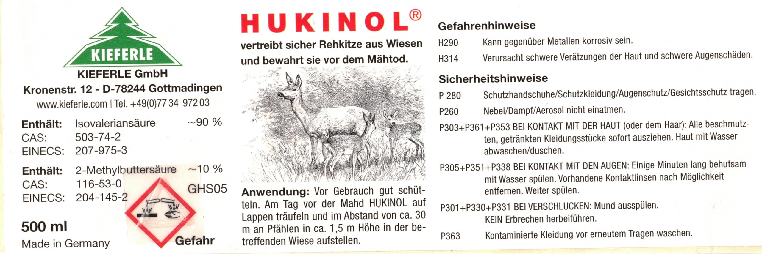 Hukinol Wildvergrämung, 1 Liter (2 x 500 ml) | Wildverwitterung, Wildschadenverhütung, Kitzrettung