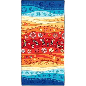 Zomer Beach Towel Large 90 x 180 cm Microfibre Quick-Drying Printed Sauna Towel with Wall Totem Motif
