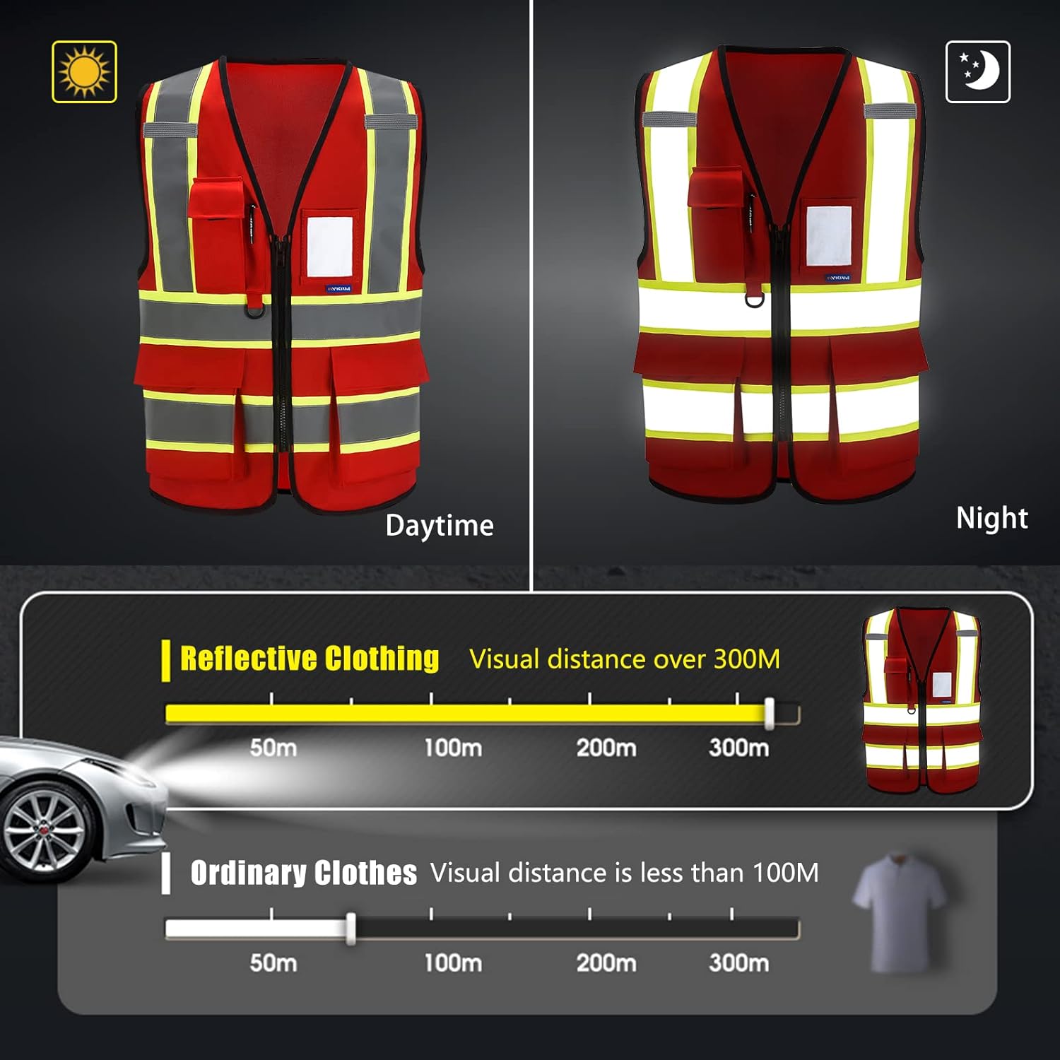 AYKRM 11 color High Vis Reflective Safety Vest for Women Men Pocket Zipper ANSI/ISEA Standard - Image 3