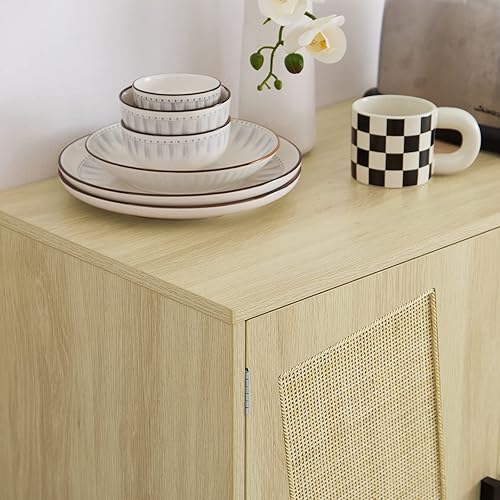 Miniatura 9 de Armario de almacenamiento de acento de cocina con puertas decoradas de ratán, gabinete de bufé, armario de cocina, mesa de consola para comedor,
