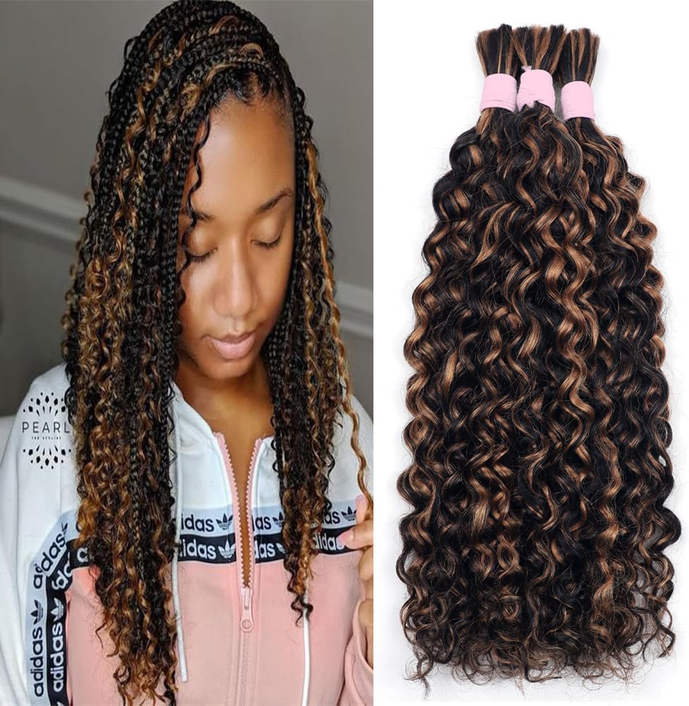 Water Bulk Human Hair for Braiding 100g (One Bundle/Pack) Virgin Human Hair Curly Braiding Hair For Bohemian Knotless Boho Braids Highlight No Weft Human Hair Bundles For Braiding 20inch PB/30
