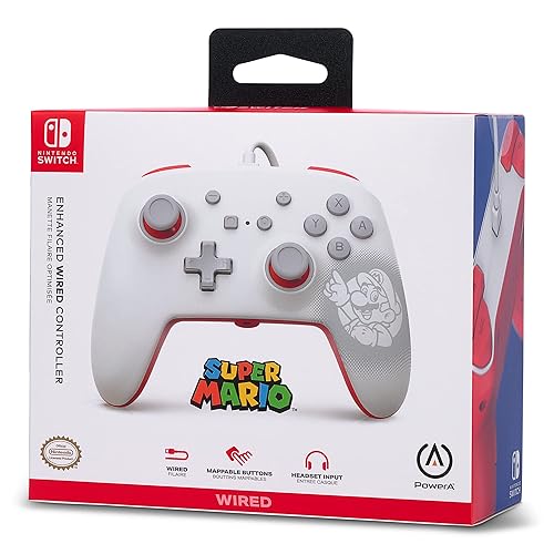 Miniatura 10 de PowerA Enhanced Wired Controller for Nintendo Switch - Mario White, Gamepad, game controller, wired controller, officially licensed