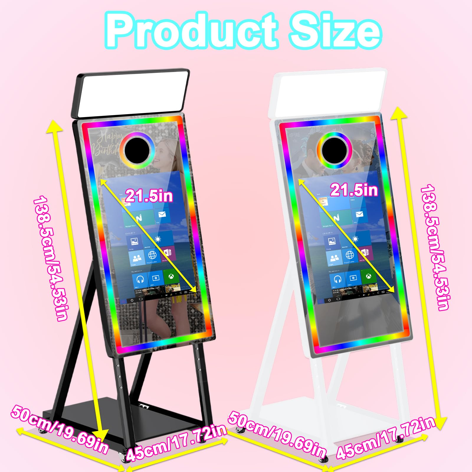 Macchina fotografica a specchio da 101,6 cm con touch screen interattivo da 21,5", con custodia da viaggio, mini PC integrato con stampa istantanea e condivisione per Natale, matrimoni, eventi, feste