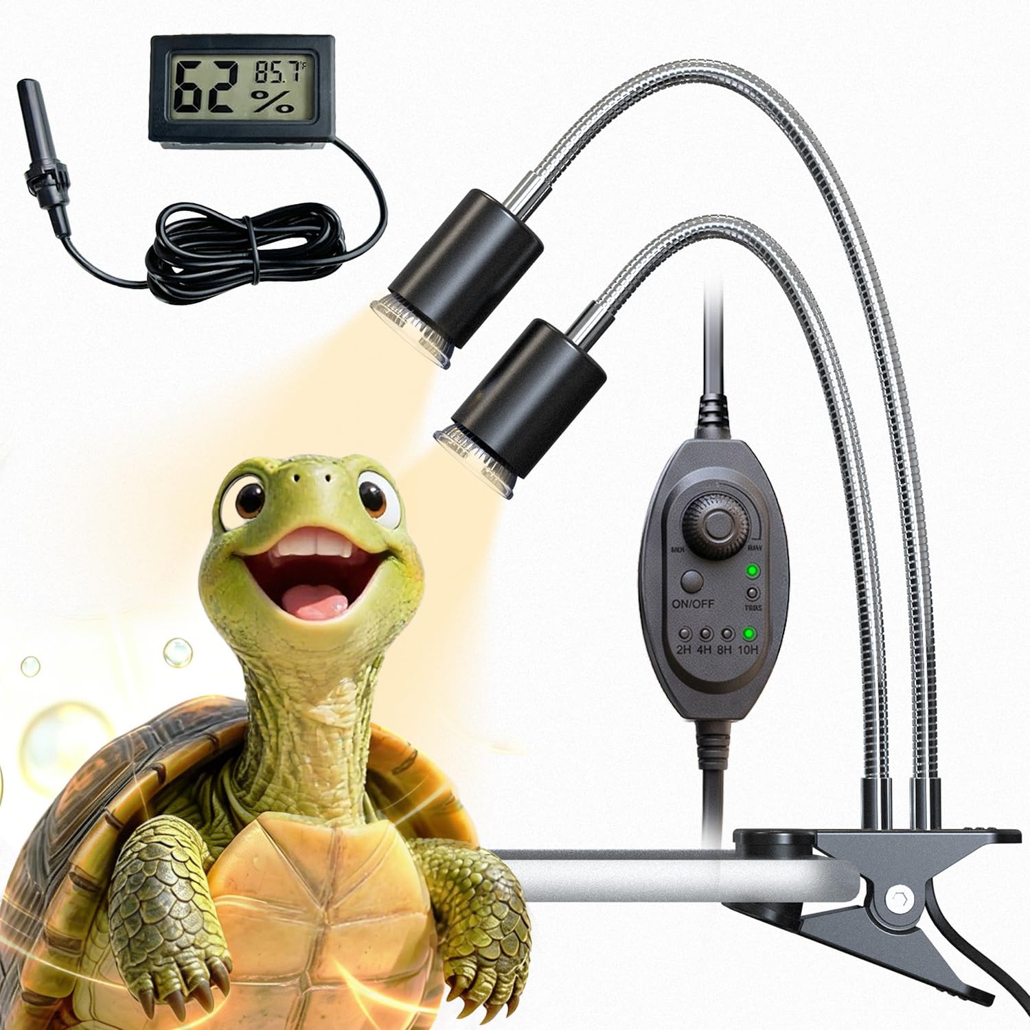 Photo 1 of RUGOMCUB All-in-One Reptile Heat Lamp Bundle, Dual-Head UVB&UVA Lamp with Timer & Hygrothermograph, High UVA Lighting for Turtle, Tortoise, Bearded Dragon, Lizard, Snake, Amphibians, Easy to Install