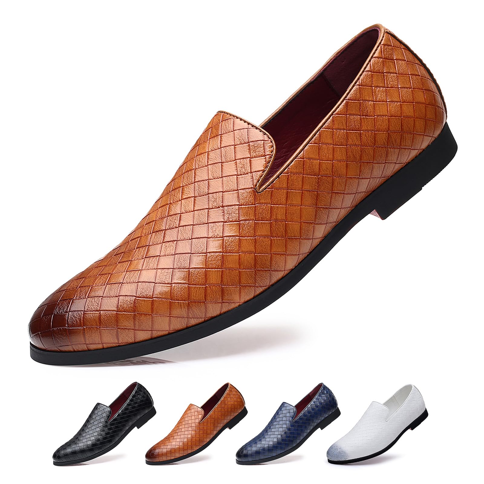 Men's Vegan Leather Smoking Loafers Slip-on Flat Casual Lightweight Driving Walking Shoes Business Dress Oxford Shoes