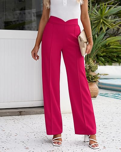 Miniatura 3 de Vetinee Pantalones de vestir para mujer, estilo casual, de cintura alta, pierna ancha, para trabajo, oficina, pantalones elásticos