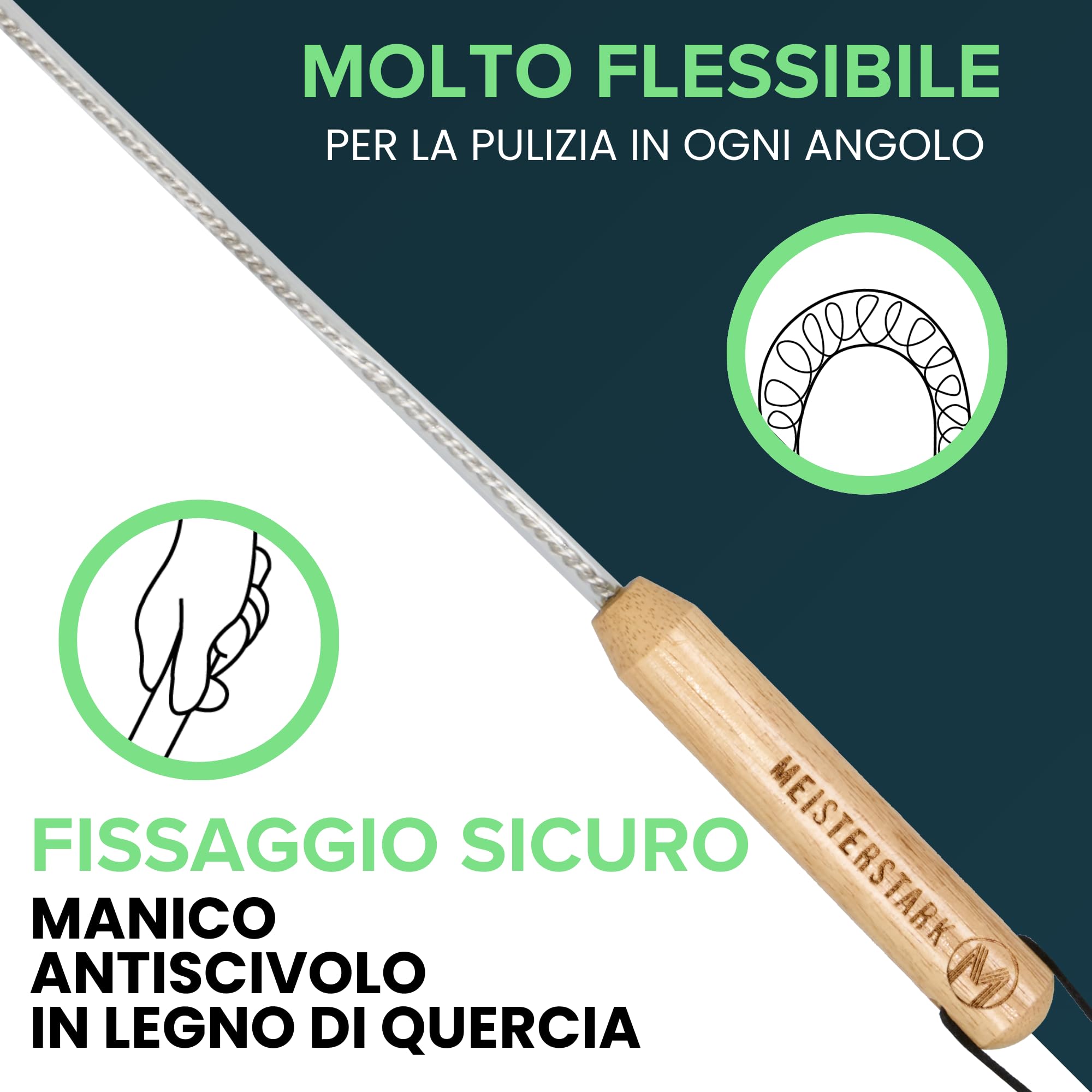 MEISTERSTARK Pulisci Termosifoni Flessibile Lungo 117cm I Spazzola per Pulire Termosifoni senza Graffi I Spazzola Pulizia Caloriferi con Setole di Nylon Flessibili I Per Tutti i Radiatori