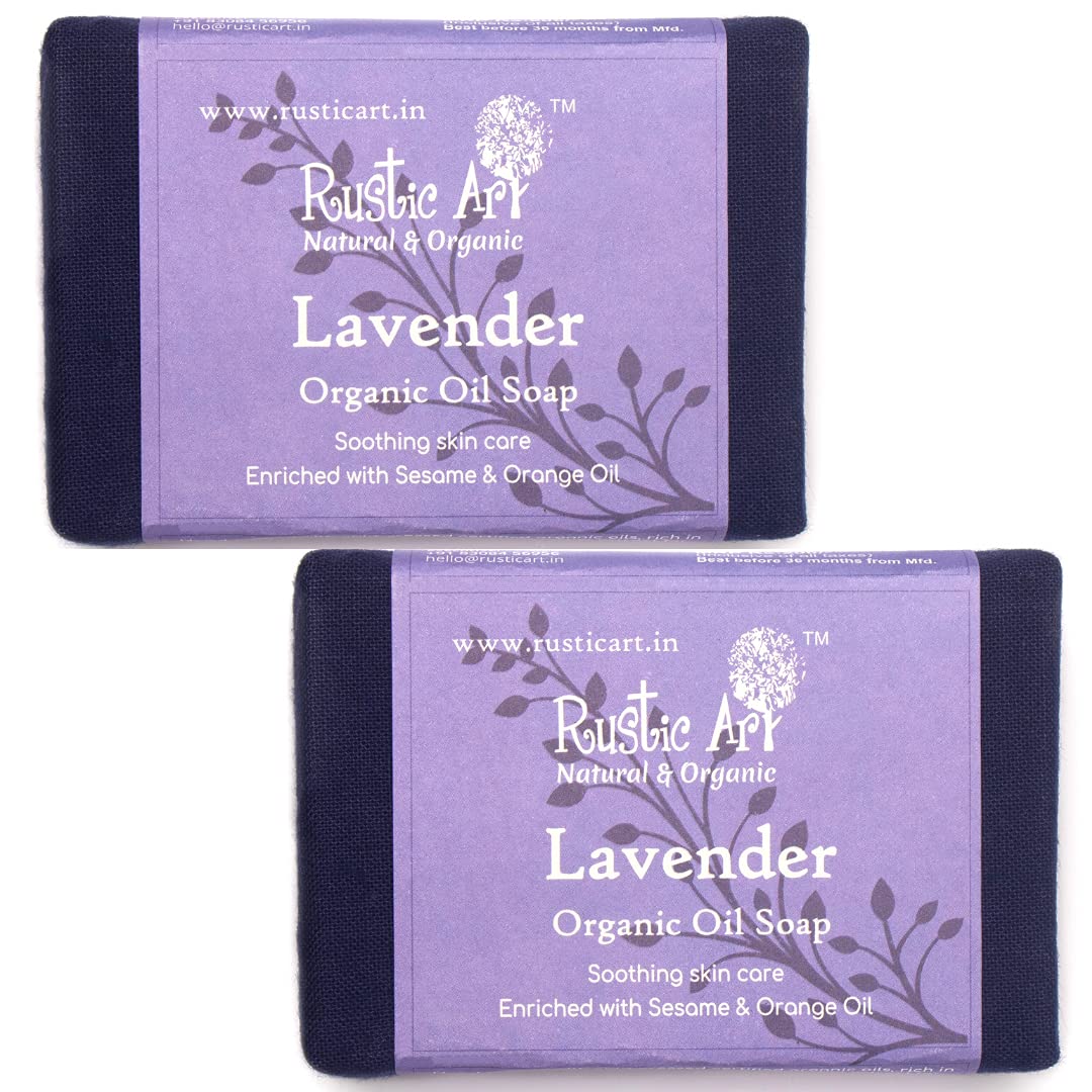 rustic art organic lavender soap | soothing, relaxing | lemon & orange | coldprocessed | purifying | for women & men | 100g (pack of 2)