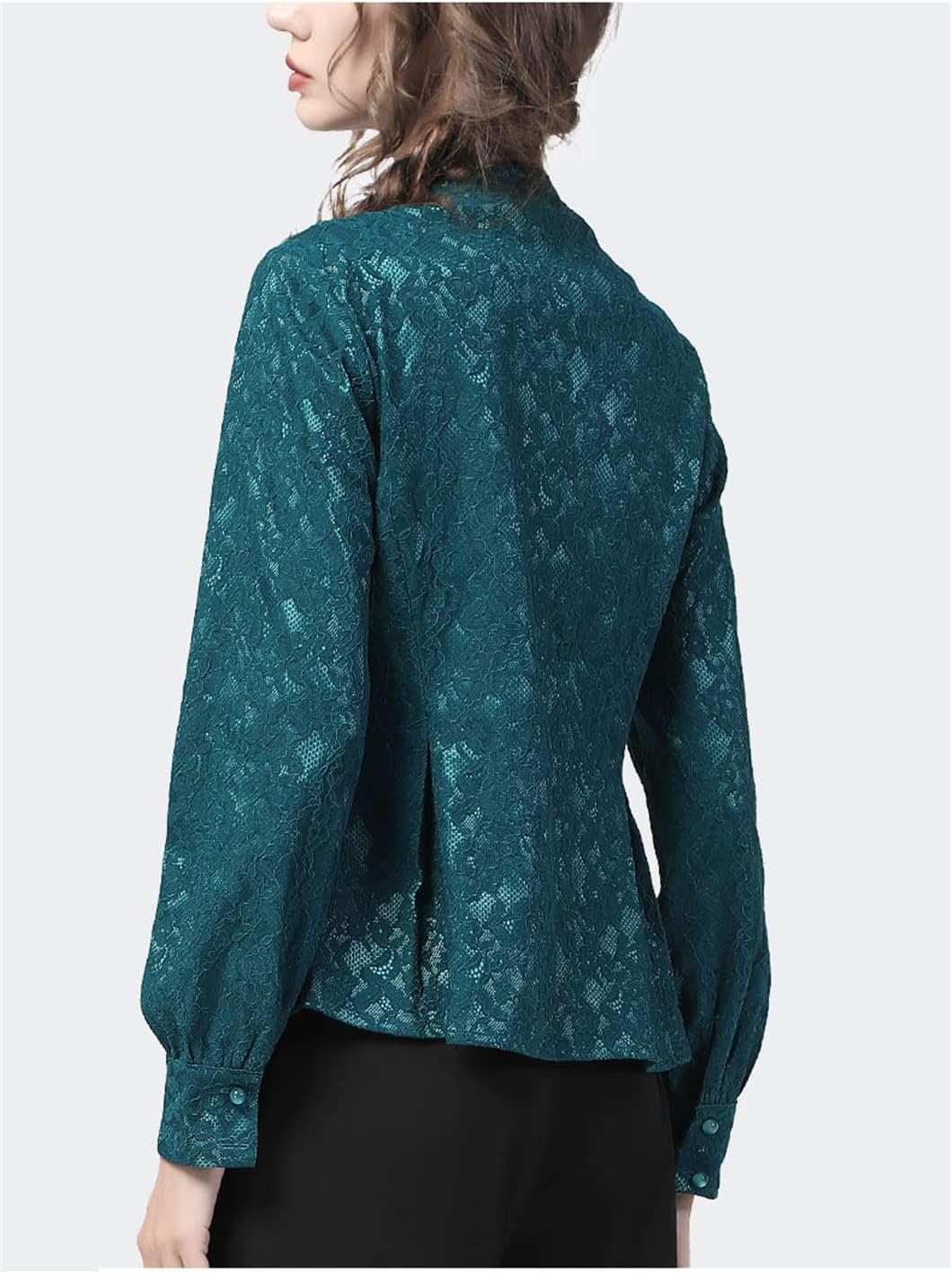 Vintage Women Lace Top Pearls Button Down Tunic Shirt Elegant Slim Office Ladies Blouses