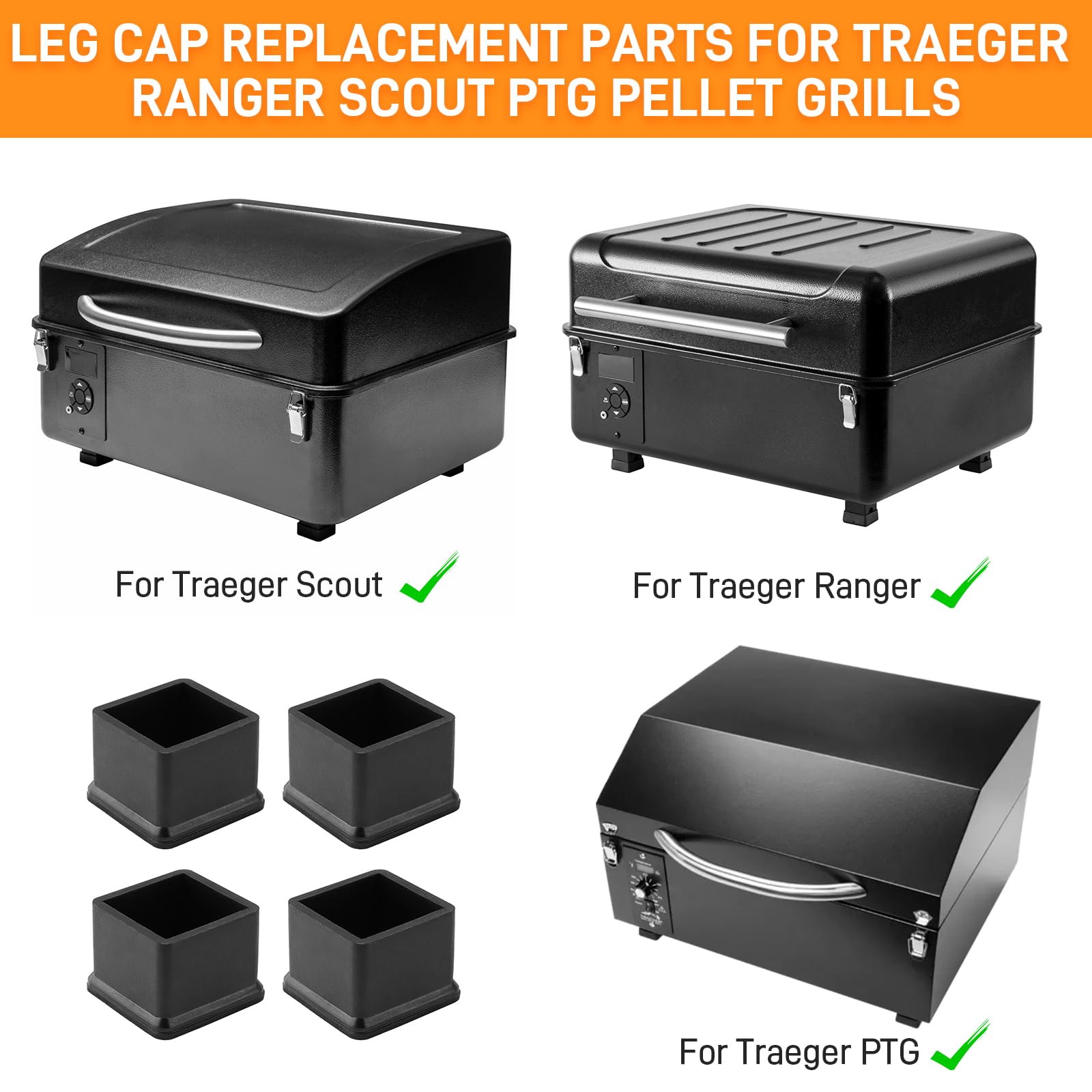 4 tapas de patas portátiles para parrilla de pellets, piezas de repuesto para parrilla de pellets para parrillas de pellets Traeger Ranger Scout PTG 3
