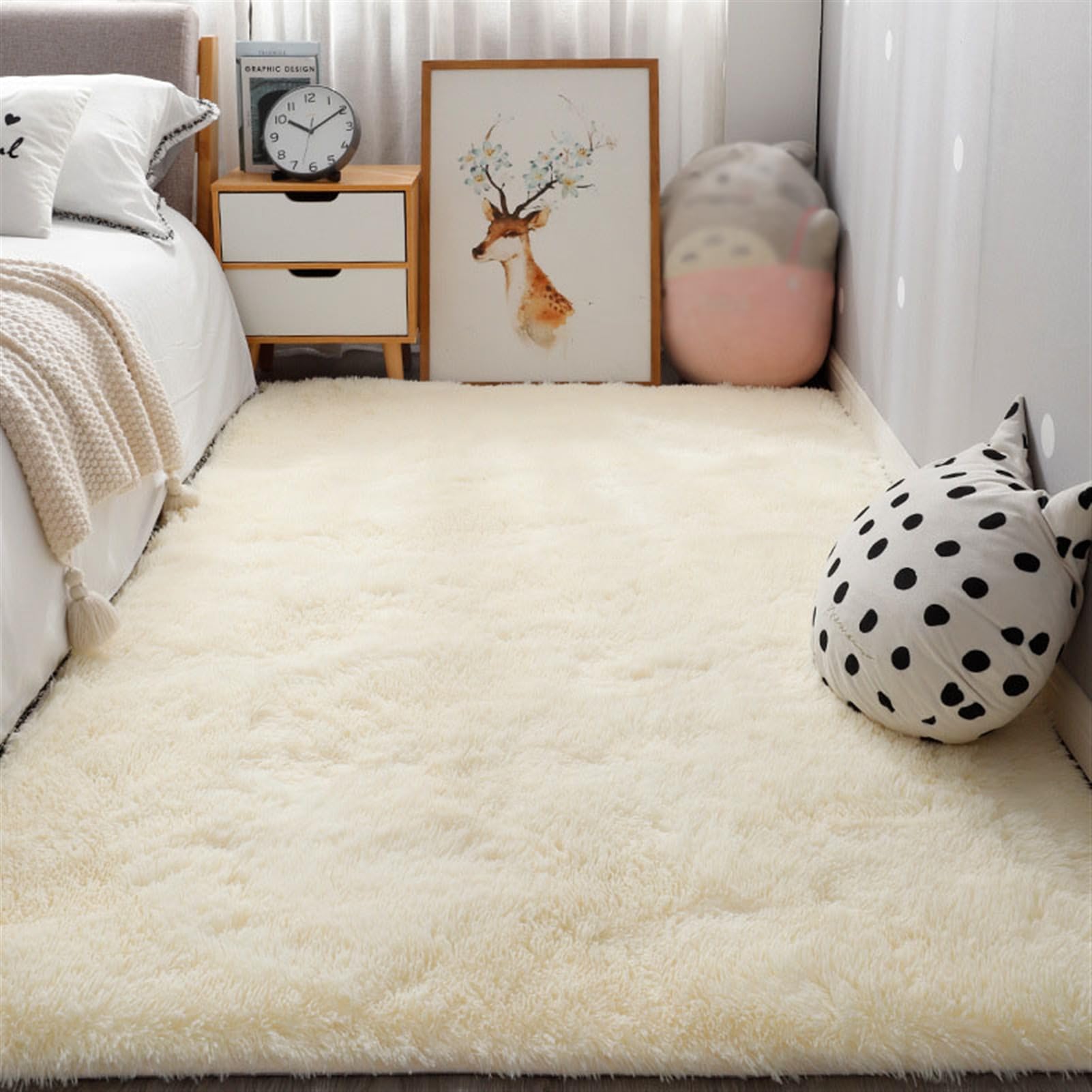 SK Studio Alfombra De Pelo Largo para Sala De Estar, Alfombras Peludas y Esponjosas Modernas para Sala De Estar, Comedor, Habitación De Niños, Dormitorio Talla Beige, 200x200cm