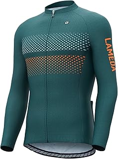LAMEDA Men's Cycling Jersey Long Sleeve, Breathable Moisture Wicking Bike Shirt, Lightweight Biking Shirt with 3 Rear Pockets