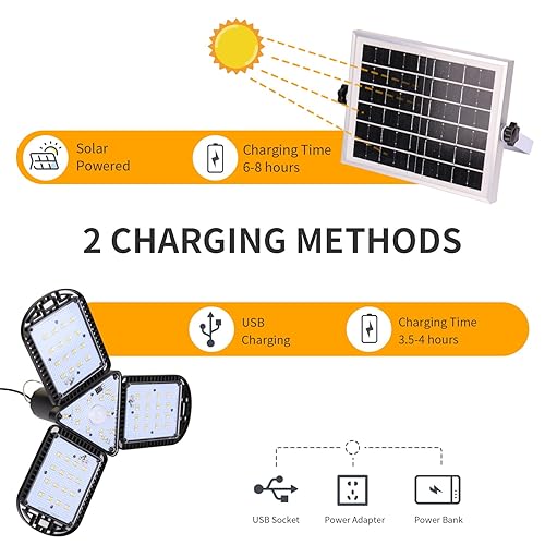 Miniatura 5 de UCGG - Lámpara colgante solar, luz solar para cobertizo de 3 hojas, luz solar ajustable con sensor de movimiento IP67, impermeable, 3 modos de