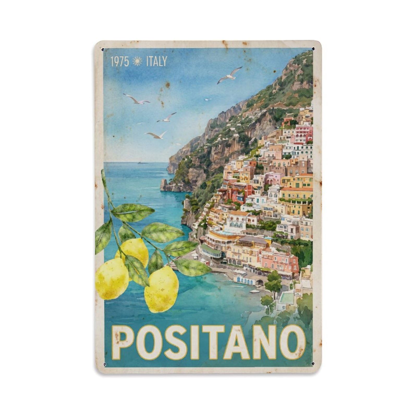 Vintage Travel Positano Italy Coast Metal Tin Sign