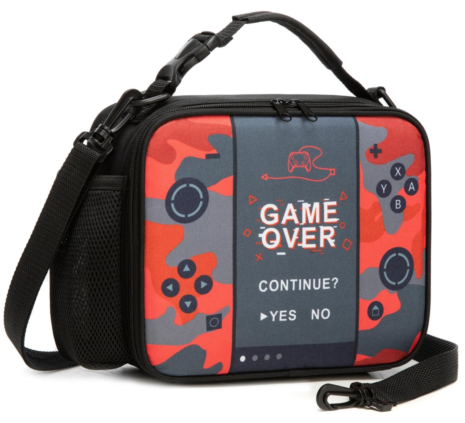 Beaulyn Lunch Box for Kids, Gamer Boys Lunch Box, Leather Insulated Boy Lunch Bag for School, Reusable and Waterproof Thermal Snack Box for School Daycare Picnic Camping for Kids Toddlers Teens