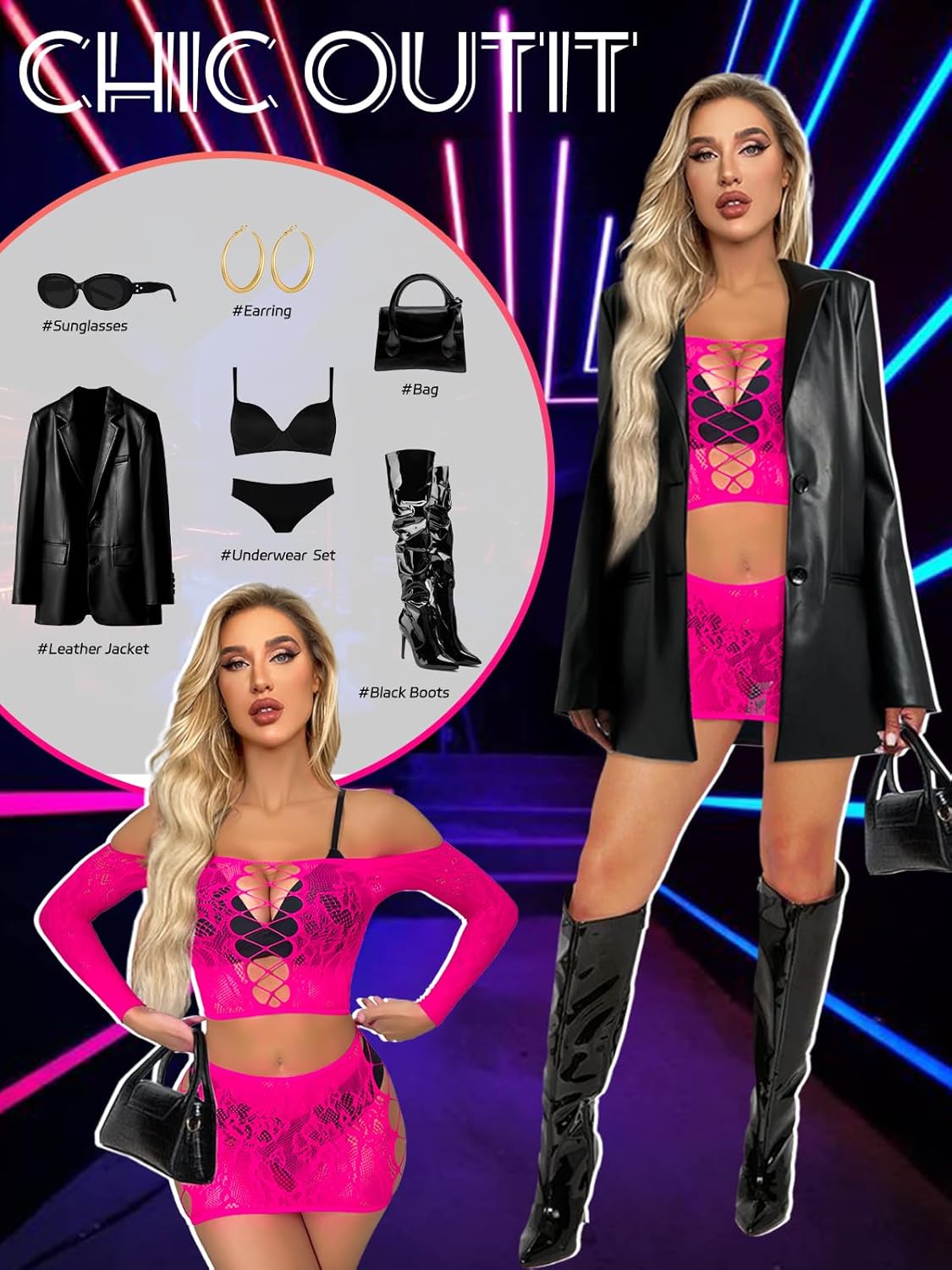 Buitifo Womens Lingerie Set Fishnet BabyDoll Bodysuit Sexy Nightwear - Image 5