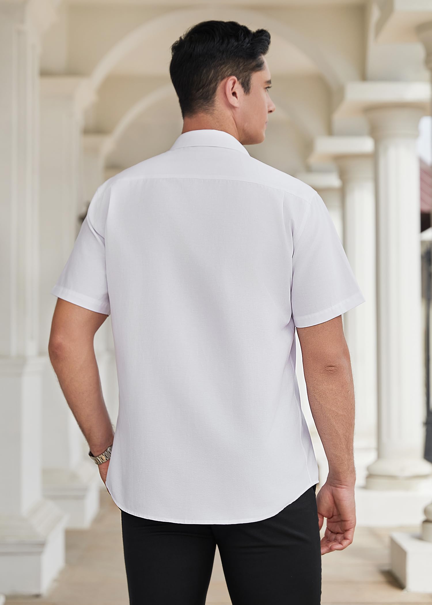HISDERN Chemise Oxford À Manches Courtes Homme Classique Coupe Régulière Chemisette Manch Courte Uni pour Homme avec Poche