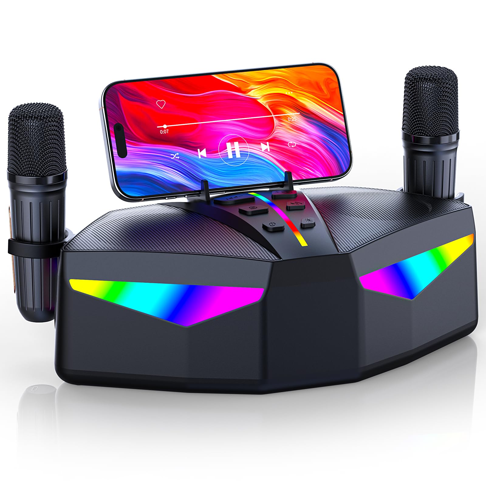 Macchina per karaoke: Altoparlante portatile vero con 35 W, autonomia di 8 ore, 2 microfoni wireless ricaricabili, luci LED, macchina per karaoke per adulti e bambini (CHJ161-Nero)