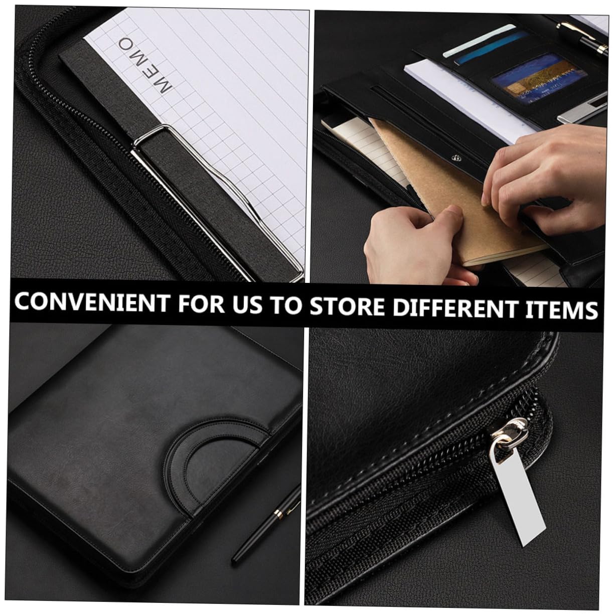 DOITOOL Carpeta de Portafolios de Negocios en Pu con Cremallera y Compartimentos Múltiples para Documentos y Cuaderno A4