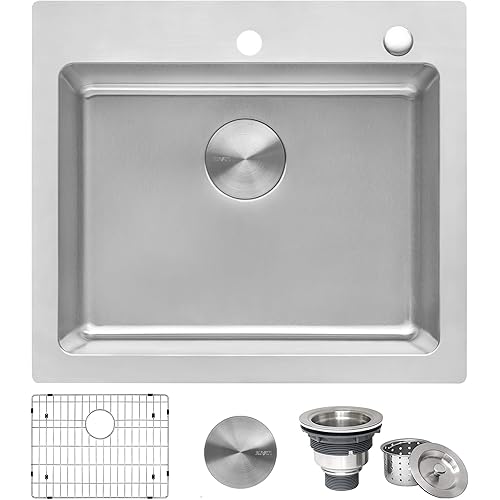 Ruvati 23 x 20 inch Drop-in Topmount Kitchen Sink - 16 Gauge Stainless Steel Single Bowl Kitchen Sink with Brushed Finish hides scratches, Easy-to-Clean Drop-in kitchen Sink - RVM5923