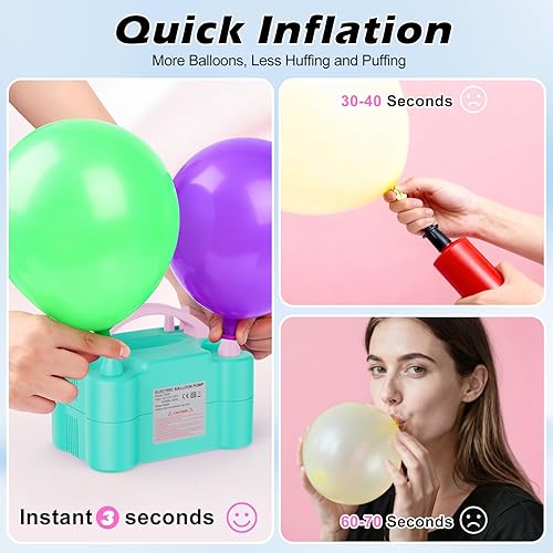 Miniatura 5 de Electric Balloon Pump, Portable Electric Balloon Blower Machine Balloon Air Pump, Dual Nozzle 110V 600W Balloon Inflator for Party Decoration